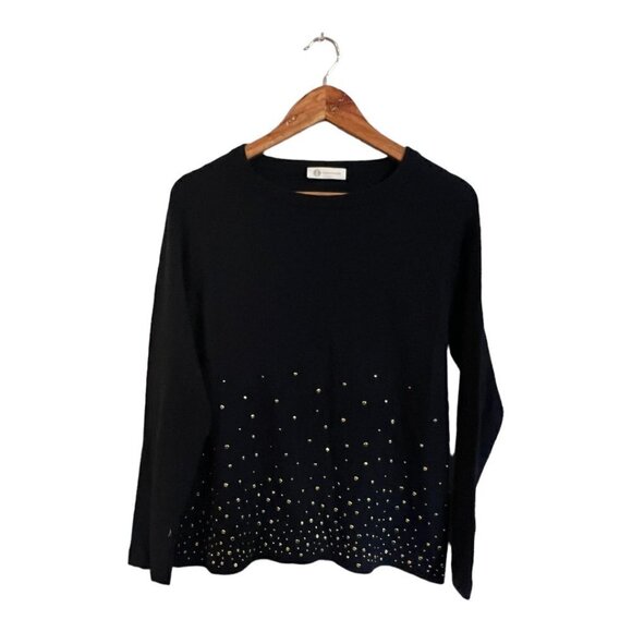 Diana Gallesi Cashmere Pullover Sweater Navy Blue Embellished Medium M - Picture 1 of 5